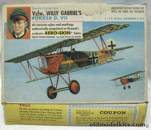 Renwal 1/72 Fokker DVII (D-VII) Aeroskin - Vzfw. Willy Gabriel's Aircraft, 270-69 plastic model kit